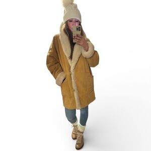 Vintage Marvin Richards Suede Sherpa Coat Caramel Oversized Boho Barn Jacket L